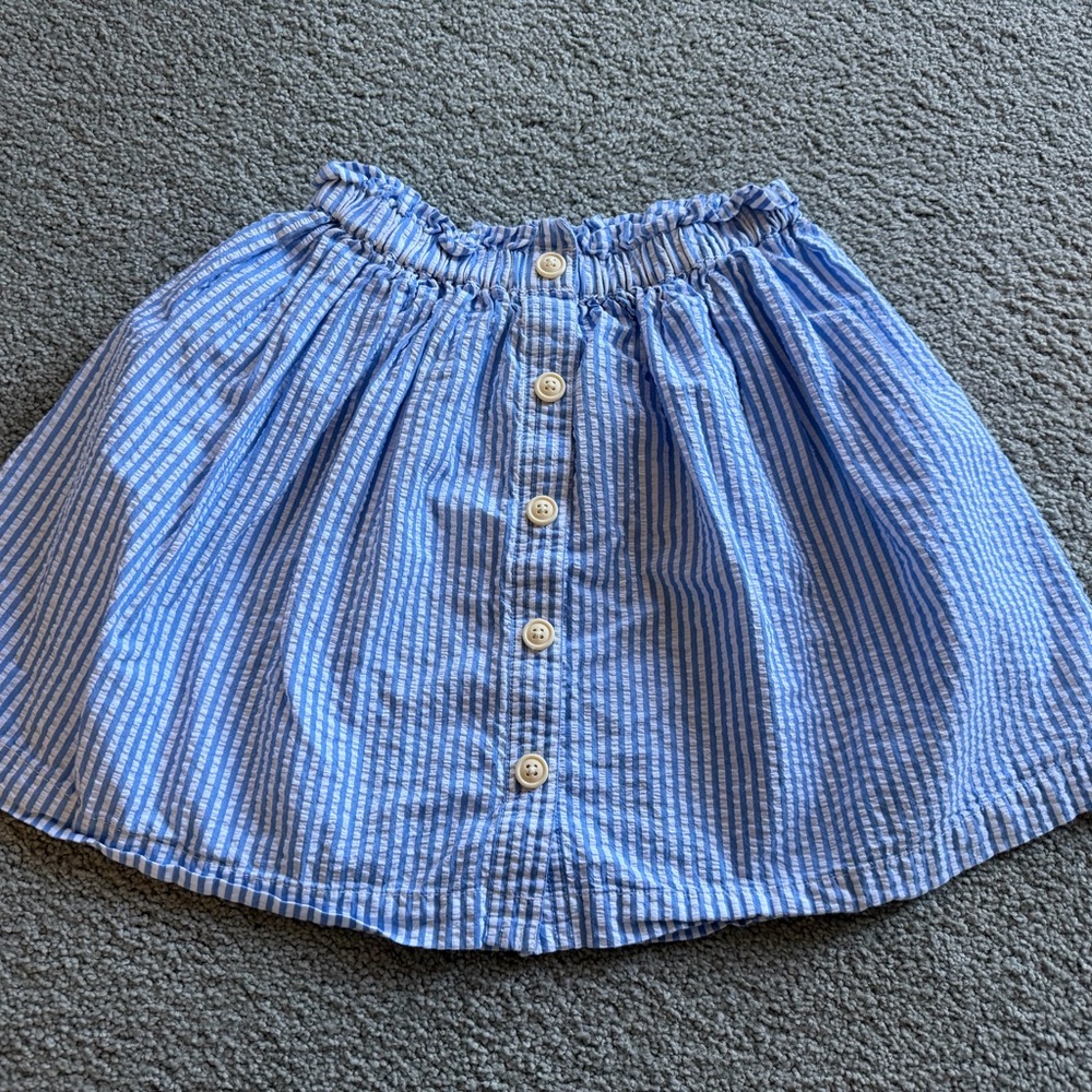 J Crew Girls  Blue Striped Button-Front Skirt, Size 8